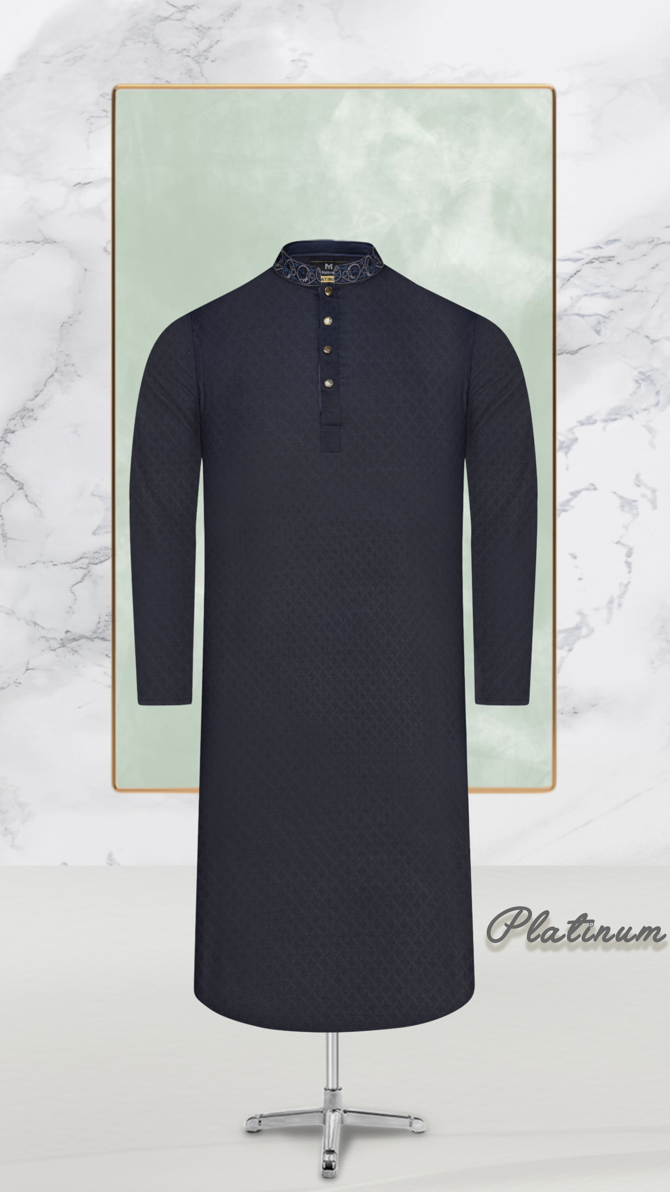 Platinum Nevy Blue Pakistani Jaccuard Panjabi